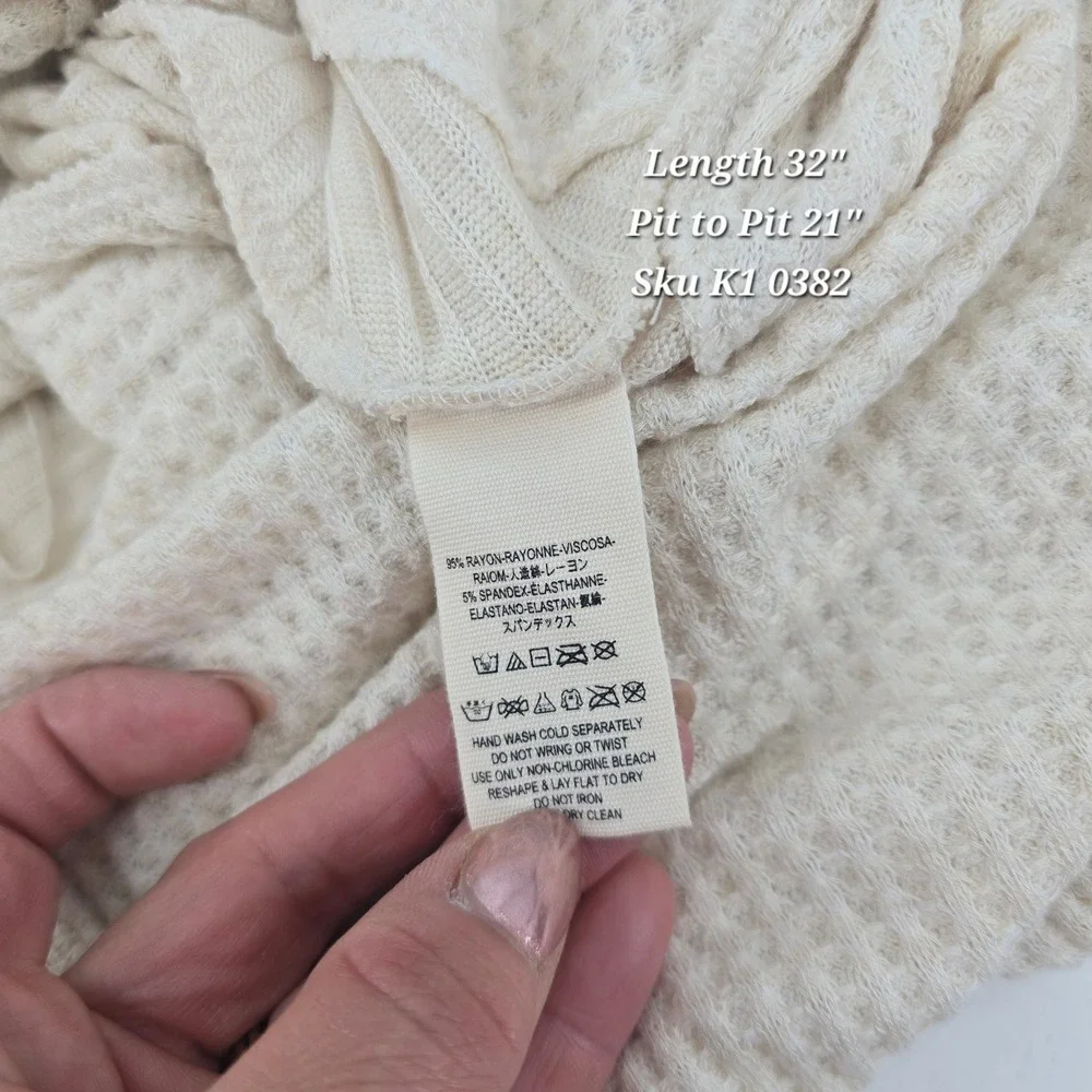 Free People Ventura Waffle Knit Thermal XS Ivory Cream High Low Tunic Top